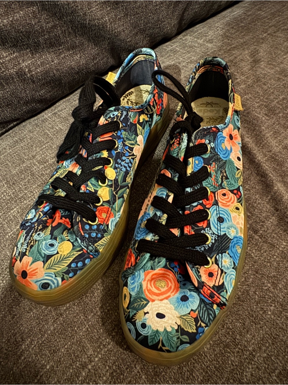 Floral Canvas Lace-Up Sneakers - Black Multi
